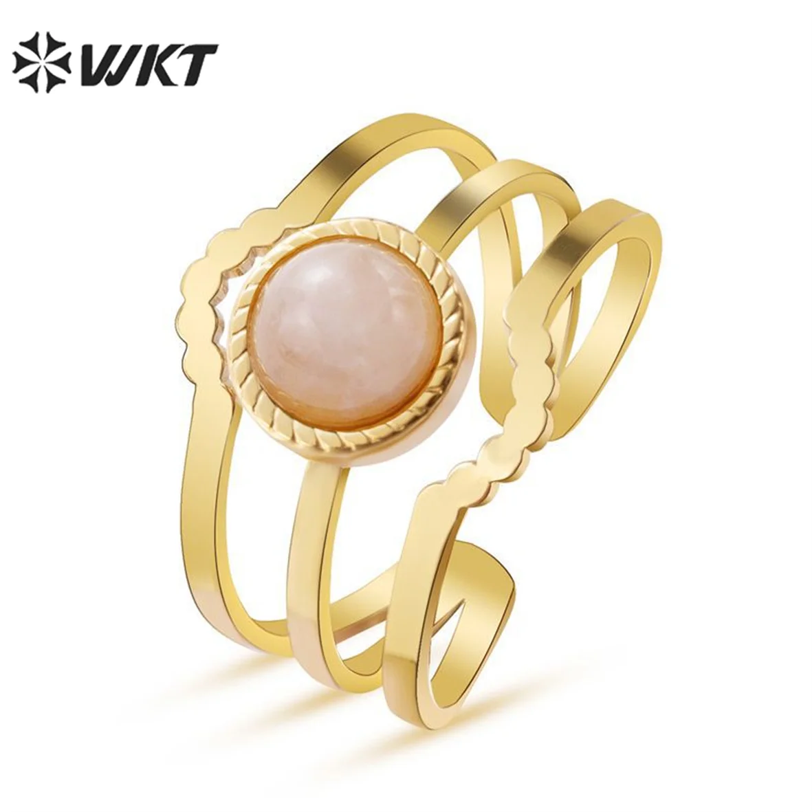 WT-SSR007  WKT 2022 Hot Style Design Ring Rose Quartz Amazonist And Agate And Malachice Stainless Steel Adjustable Trend