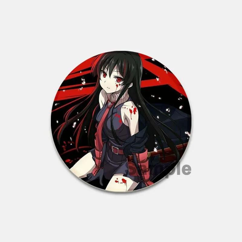 Anime Akame Ga Kill Handmade Pin Round Cartoon Snap-in Brooches for Backpack Cothes Accessories Collection Badge Hat Decoration