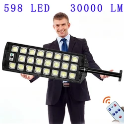 Farola Solar de 30000 lúmenes para exteriores, 598 LED, 30000W, Sensor de movimiento superbrillante, impermeable, para patio, garaje, jardín, lámpara Solar