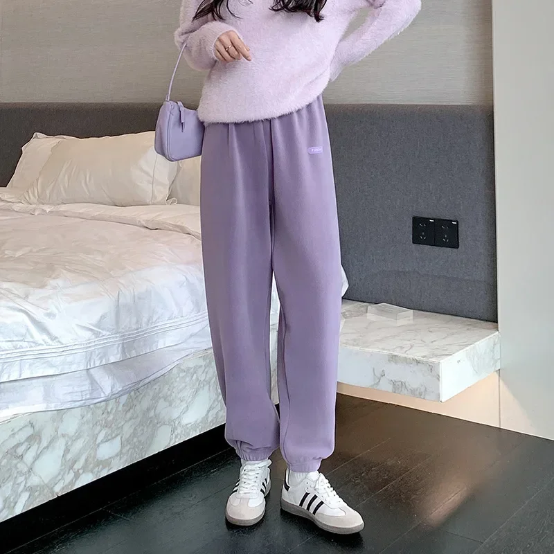 Winter Casual Women's Pants Warm Harem Wide Leg Cargo Trousers Loose Oversize Sweatpants Vintage Fleece Pants For Women Y2k