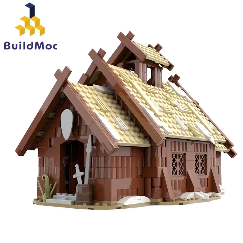 

BuildMoc Medieval Viking Village Meeting Room Building Block Set Winter Mead Hall Architecture House Hut Brick Toy Birthday Gift