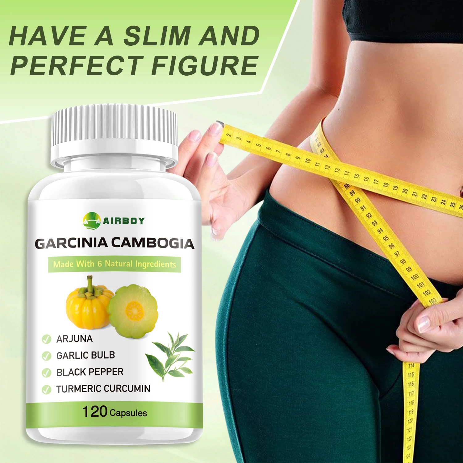 

Garcinia Cambogia Flat Tummy - Fat Burning, Weight Management, Appetite Suppression, Metabolism Boosting, with Green Tea