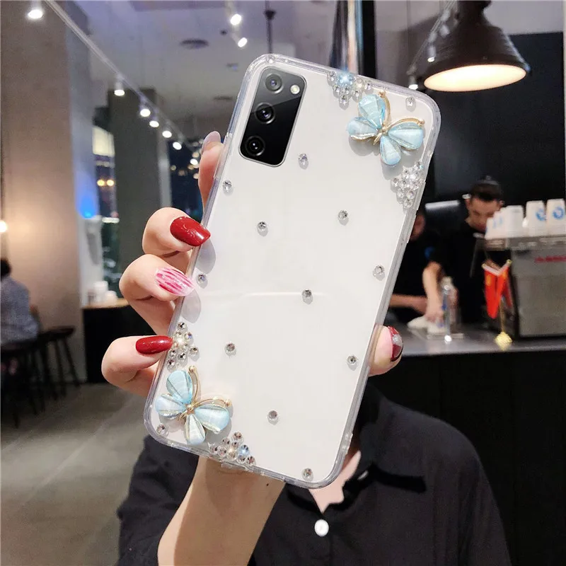 Butterflies Crystal Rhinestone Case For Xiaomi Mi 15 14 13 Ultra 12 11 Pro 10 10T 9T Pro Note10 Poco C65 X3 NFC M3