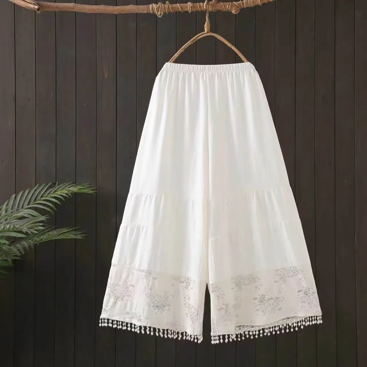 High Waist Wide Leg Pants Lace Trim Bunting Casual Loose Fit Thinming Slimming Lightweight Spring Summer Autumn Online Exclusive