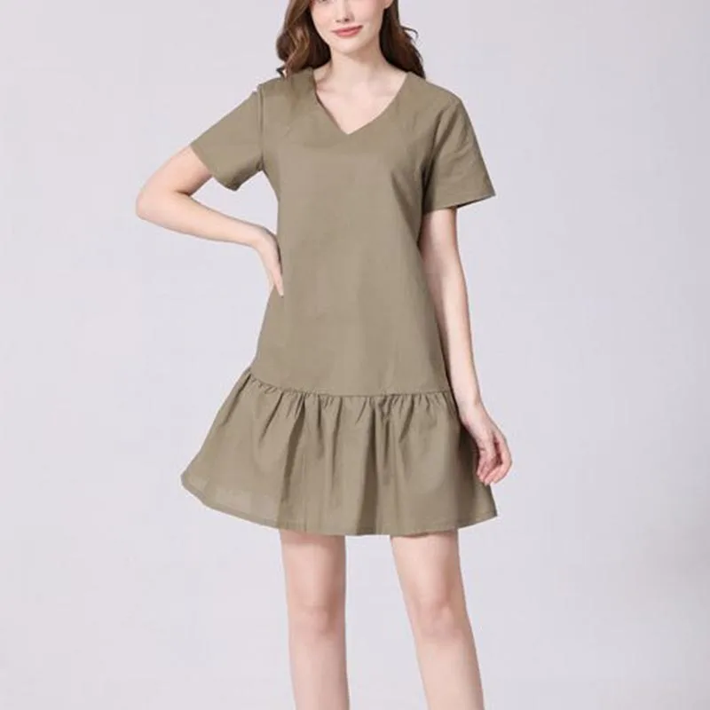 Maternity Dress Summer Loose V-neck Short Sleeve plus Size Breastfeeding Nursing Lactation Dress for Pregnant Women Solid Color