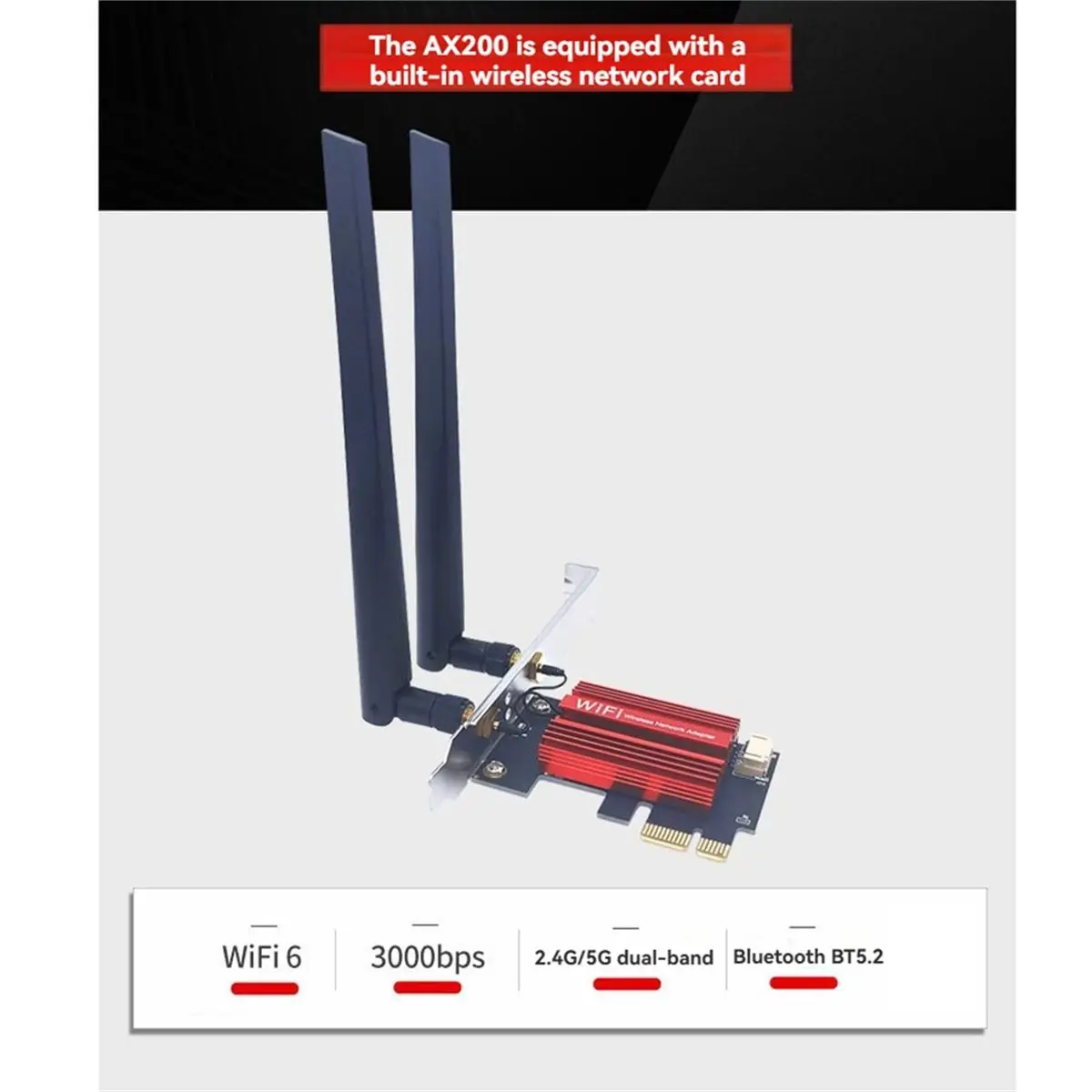N86R AX200 3000Mbps WiFi 6 PCI-E BT5.2 Dual Band 2.4G/5Ghz Gaming Wireless PCIe Card Adapter 802.11AX for Win 10/11 Desktop