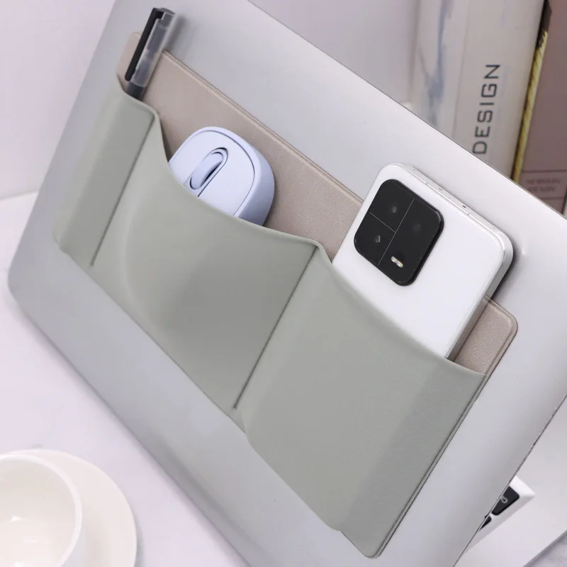 Elastic Multi-Pocket Mouse Bag Stick-On Wireless Mouse Case Storage Organizer Bag for Office Supplies And Electronics