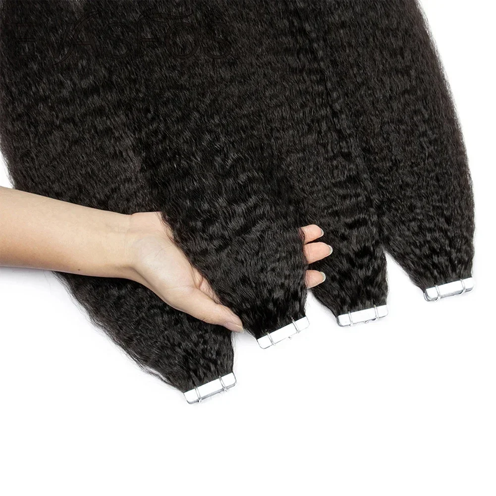 1b kinky fita reta em extensões de cabelo humano natural preto 100% fita invisível do cabelo humano em extensões de cabelo trama da pele virgem