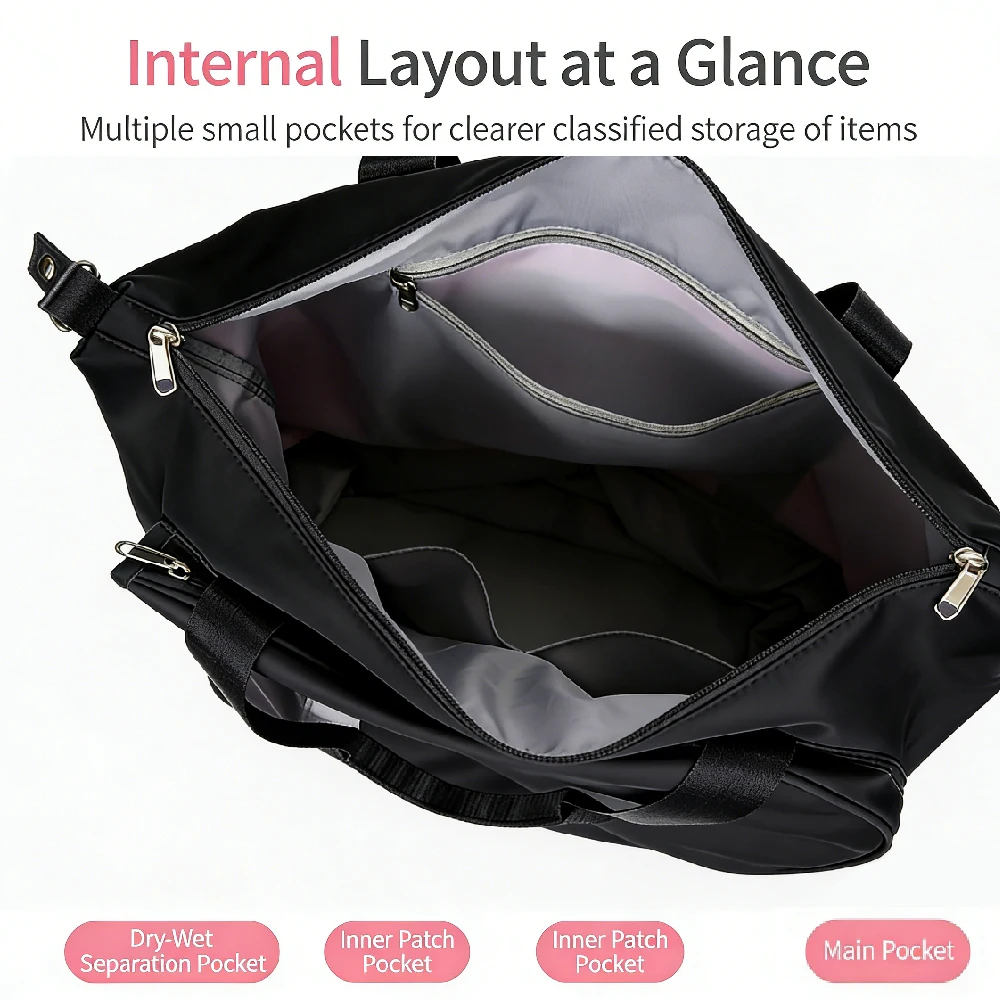 Tennis Travel Weekend Bag for Women with Exterior Drawstring Racket Pocket Separate Shoe Compartment Wet Pocket Laptop Pocket