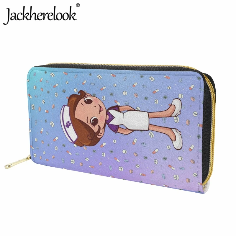 Jackherelook Medical Nurse Cartoon Pattern Printing Wallet Women's New Fashion Leather Purse Luxury Bank Card Holder Long Clutch
