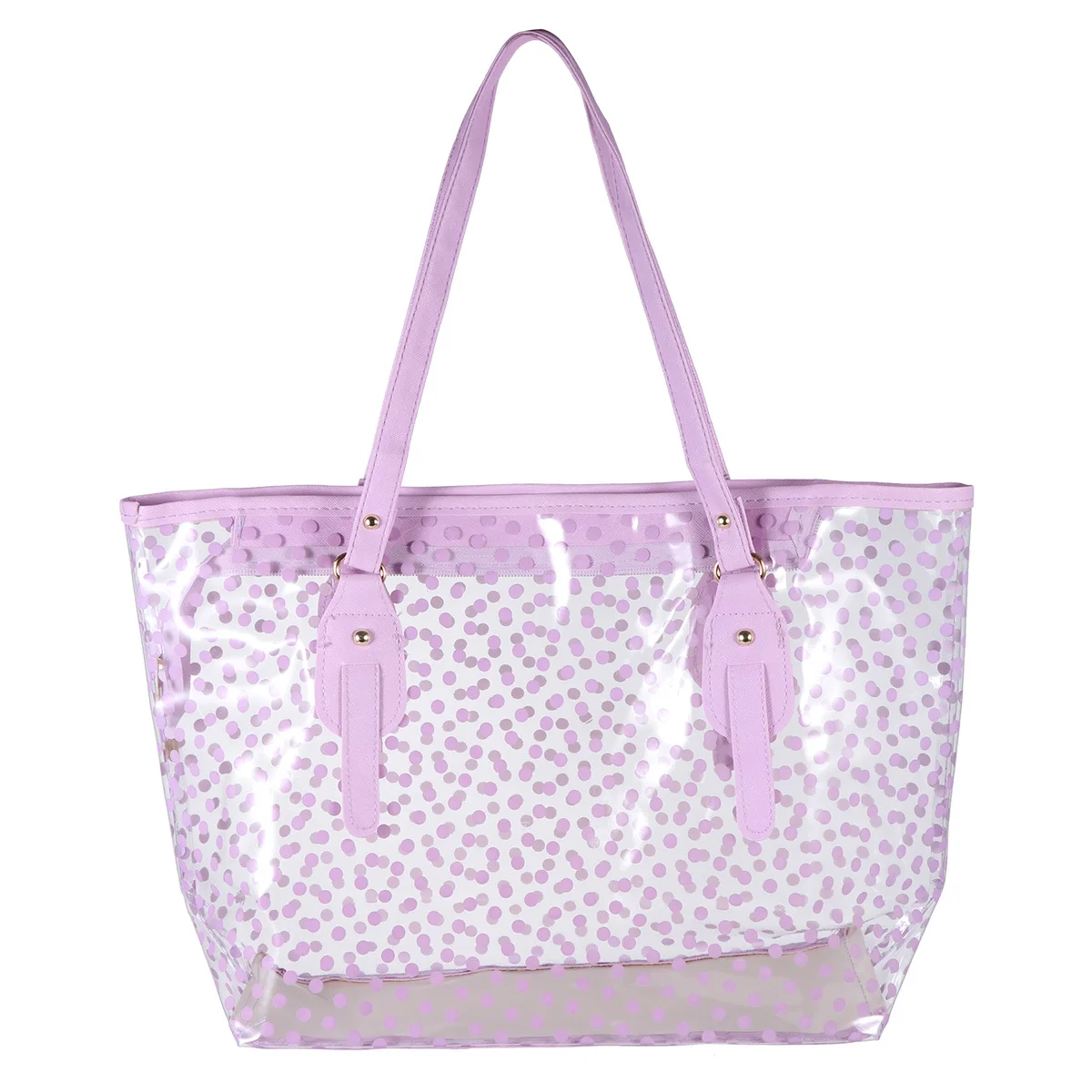 1Pcs Waterproof Beach Bag PVC Material Fashion Round Dots Pattern Long-Lasting Women Handbag Lightweight Stylish Tote Pink