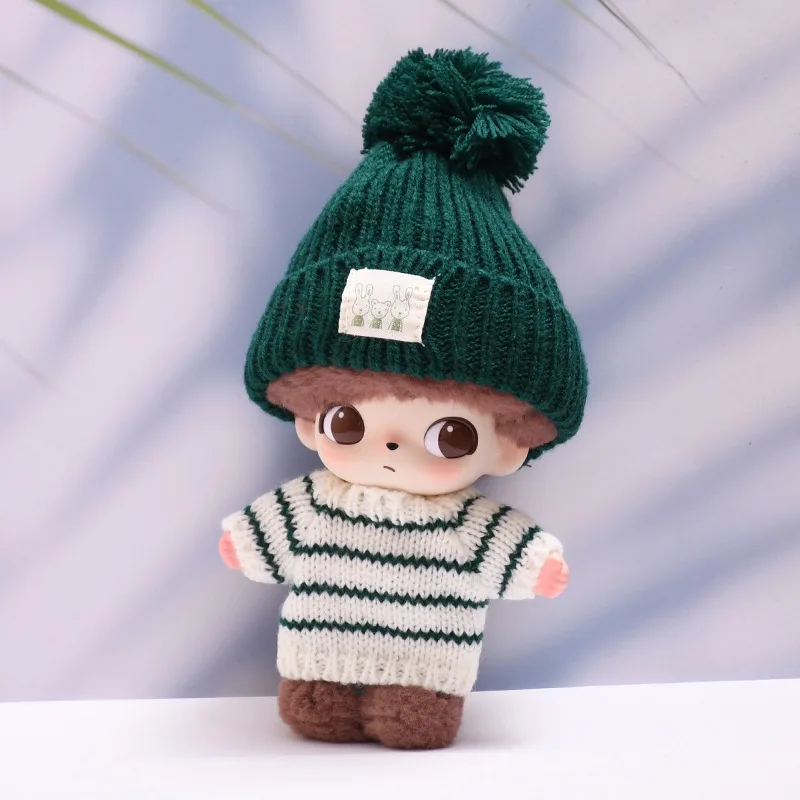 Ubranka dla lalek Dimoo World Blind Box na Boże Narodzenie, pluszowa zawieszka, zestaw ubrań winylowych, sweter w paski z czapką, akcesoria dla lalek