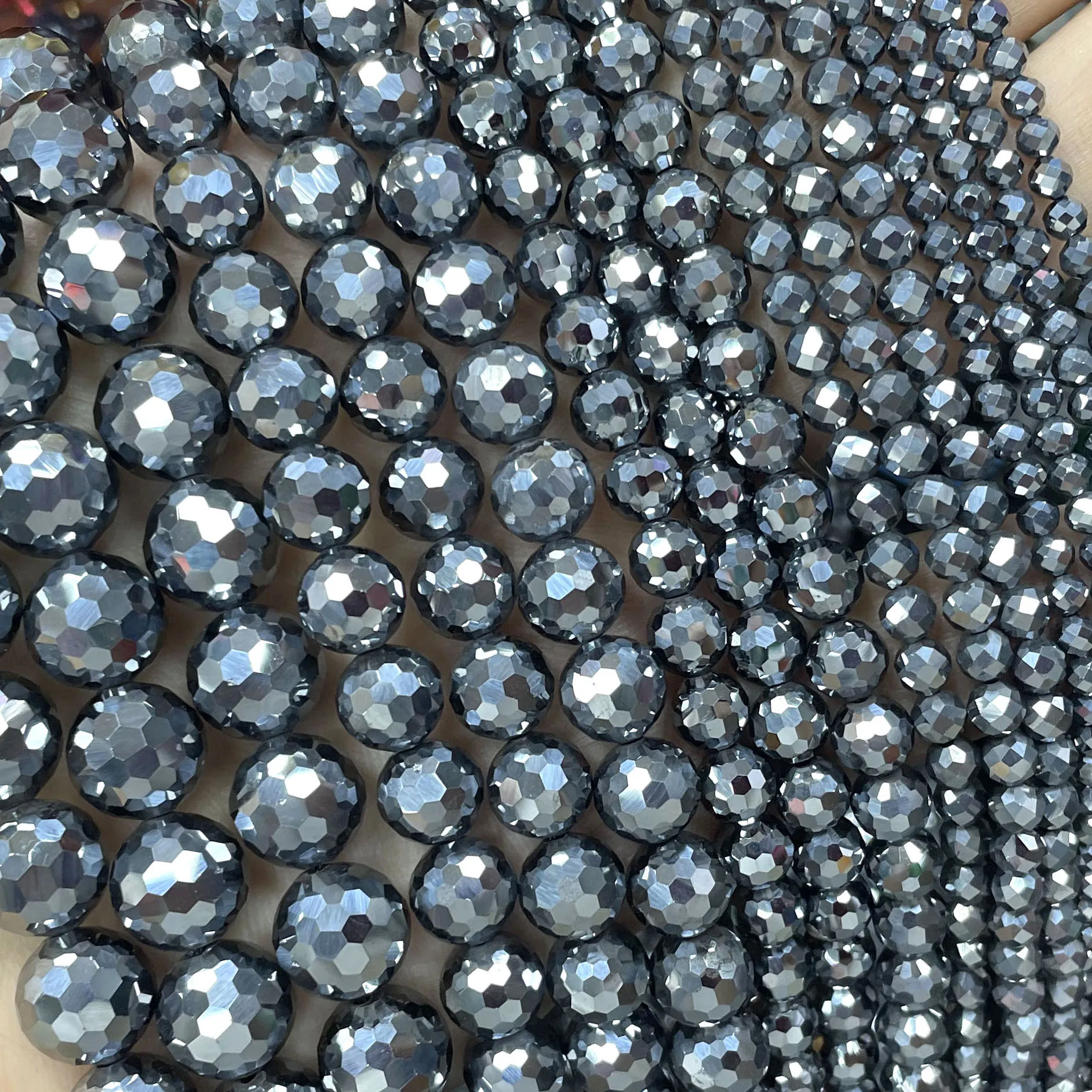 Natural Stone Faceted Terahertz Loose Spacer Round Beads For Making Jewelry DIY Bracelet Necklace Accessories 2 3 4 6 8 10MM