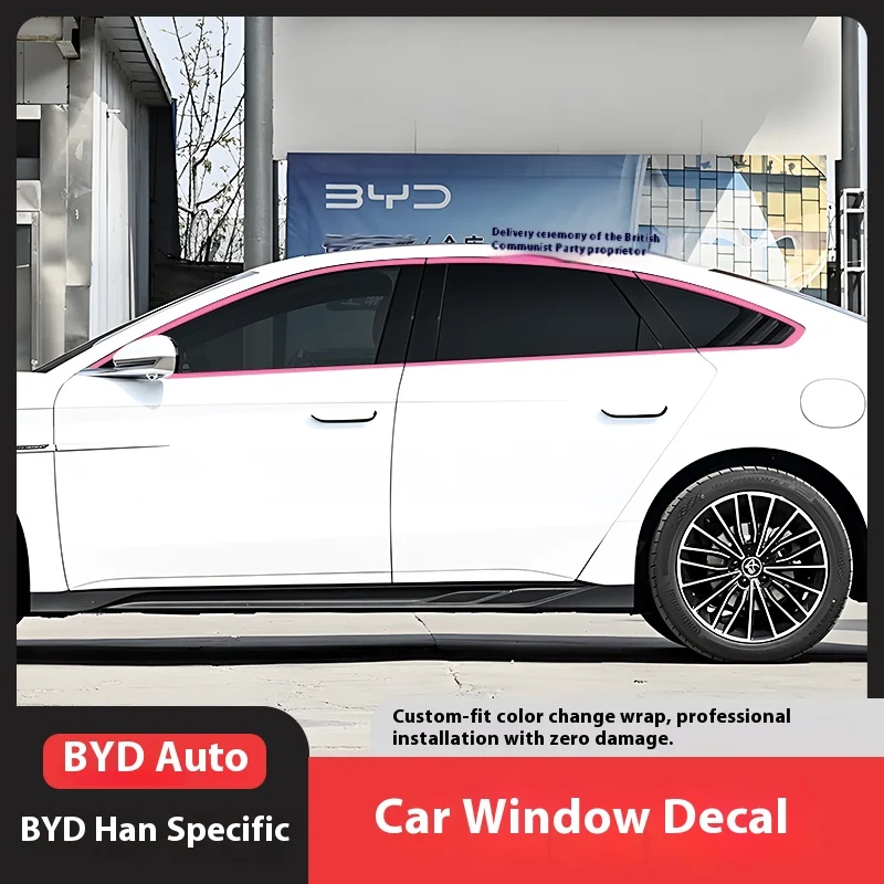 ل BYD Han DMI/EV نافذة كروم حذف عدة الكسوة الفارس الأسود و قذيفة الوردي الفينيل تراكب التفاف فيلم لملحقات تصفيف السيارة