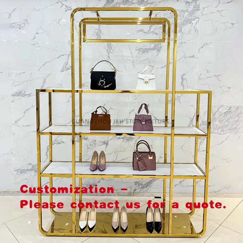 

custom.Customized Fashionable Trade Show Shoe Display Stands Bag Holder Display Stainless Shelf Luxury HandBag Display