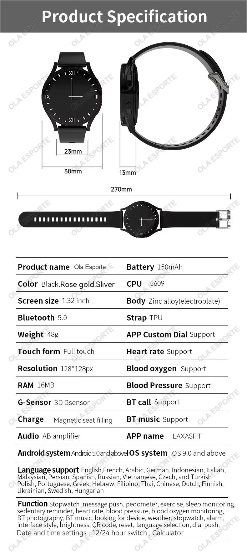 Bluetooth Smartwatch with Activity Tracking, TFT Display and Detachable Silicone Band description 13