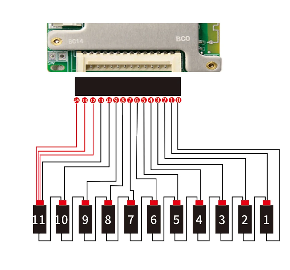 JiaBaiDa Automized Identify 7s-14s 7S 8S 9S 10S 11S 12S 13S 14S 20A 30A LFP NMC Smart BMS 24V 36V 48V Battery Management System
