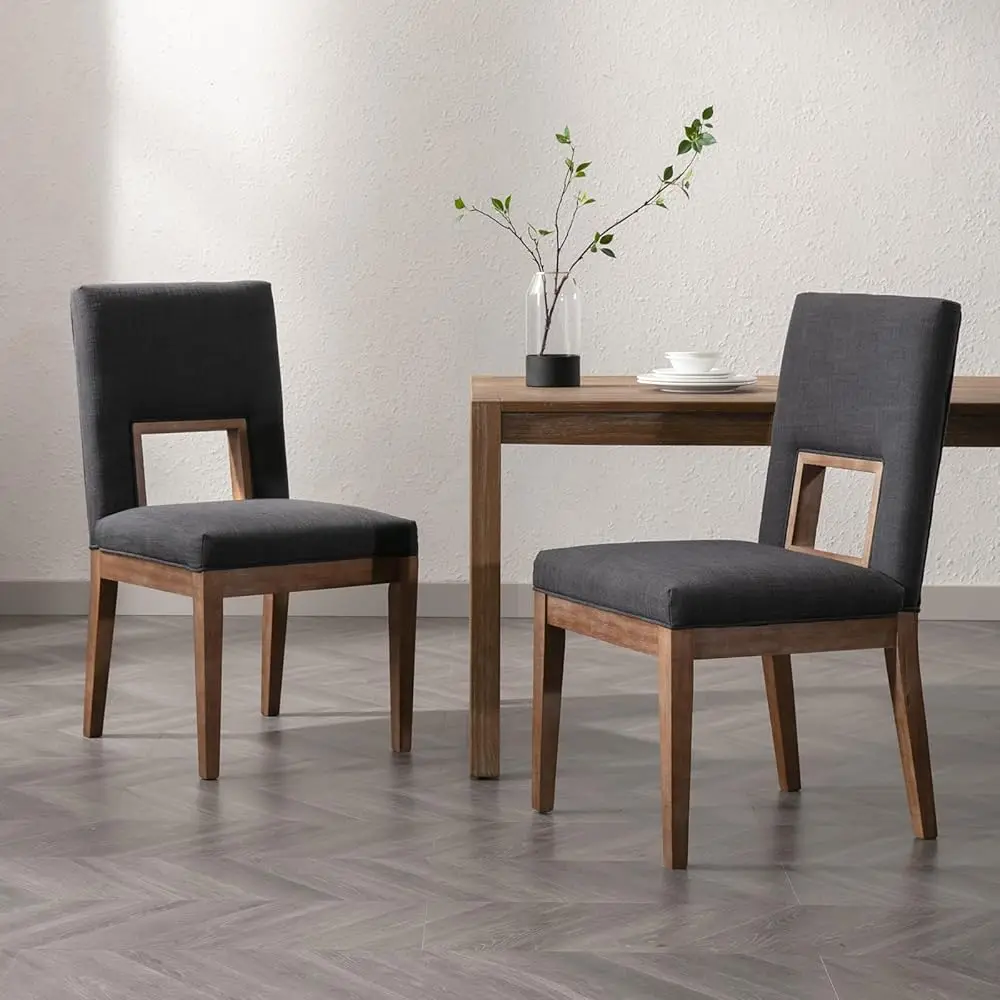 

Farmhouse Dining Chairs Set Of 2, Linen Upholstered Solid Wood Chair With Highback, Comfy Accent Side Chair For Kitchen &