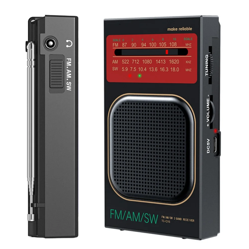 Compact Rechargeable For FM AM SW Radio 3W Speaker Portable With 3.5mm Headphone Jack For Indoor Outdoor Listening Device