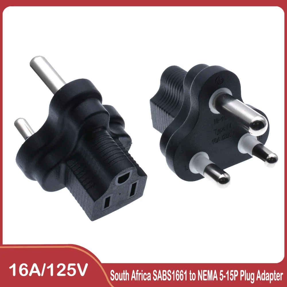 USA NEMA5-15P to South Africa SABS1661 plug adapter Type B to Type M female to male round 3 prong power conversion plug