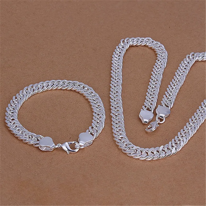 

Hot brand 925 Sterling Silver classic men 10MM Chain Bracelet necklace Jewelry set 20/24 inch Fashion Party wedding Holiday gift