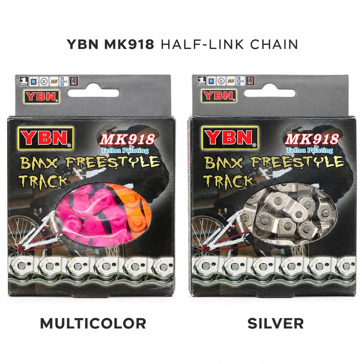 YBN BMX Single Speed Half-Link Chain Heavy Duty for Freestyle Fixie Track Bike Dirt Jump, Street 1/2