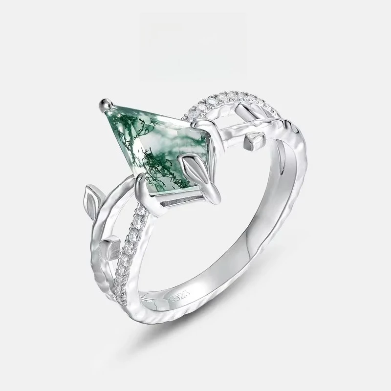 

Natural Geometric Agate Women's Ring S925 Silver Plated 18K Gold PT950 Platinum Fashion Diamond Ring