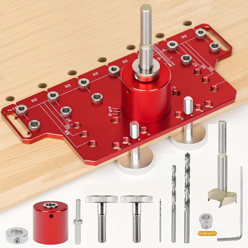 

Drilling Guide Template System for Shelf Pin Gauge with Holes Jig and Hinge Puncher Locator to Enhance Woodworking Precision