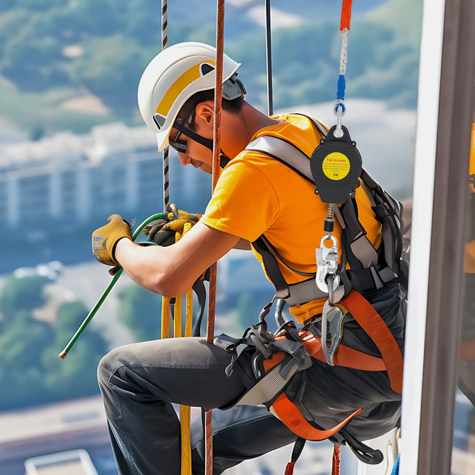 (5m, Czarny) Sprzęt do ochrony przed upadkiem, Samozwijający się ogranicznik upadku, Sprzęt do ochrony przed upadkiem, Maksymalne obciążenie 150kg