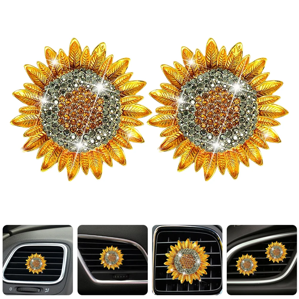 

2 Pcs Sun Flower Aromatherapy Clip Car Dashboard Decorations Sunflower Outlet Clips Air Metal Freshener