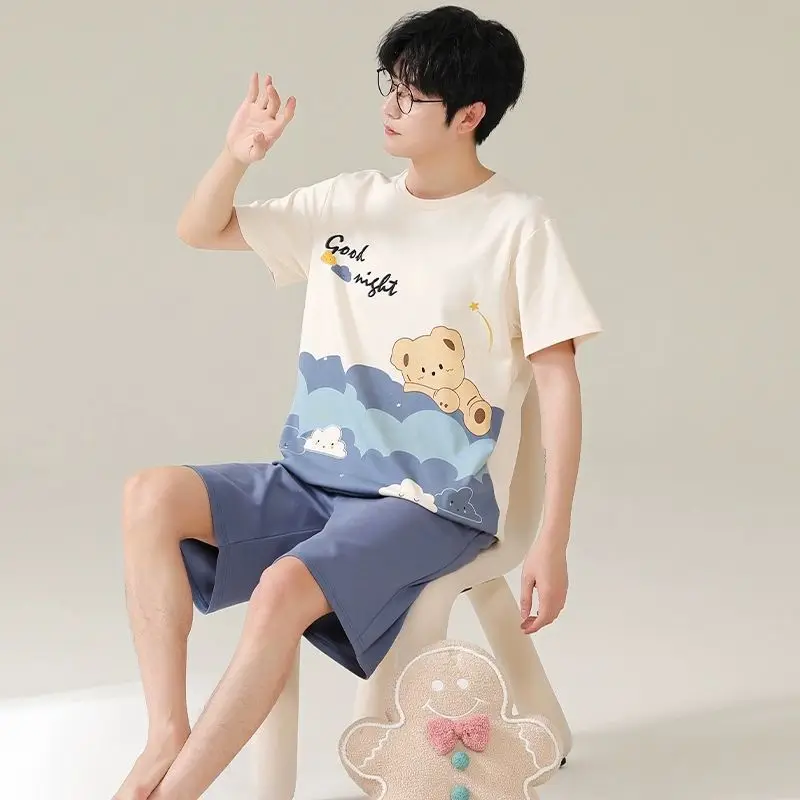 Summer Men's Women Fashion Loose Pajama Dress Couple Short-Sleeve Crew Neck Casual Homewear -Girls Boys Pajamas Student Uniform