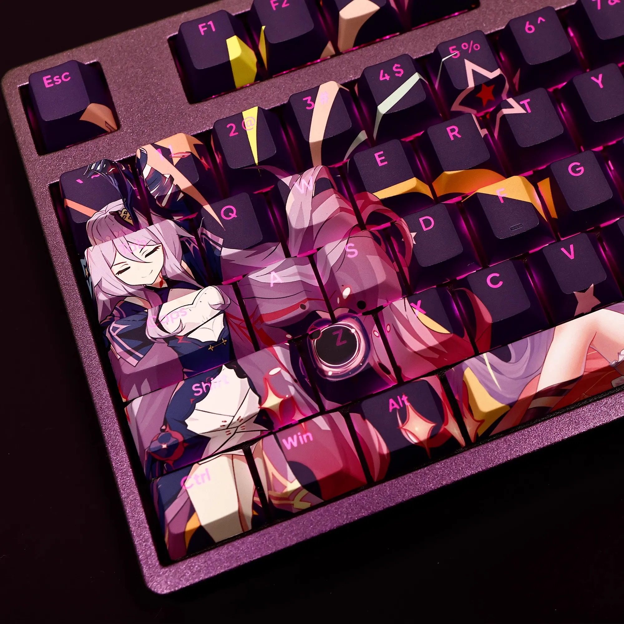 108 Keys/set Honkai Impact 3 Sirin Keycap PBT Dye Subbed Backlit Keycaps Anime Gaming Key Caps For ANSI 61 87 104 108 Keyboard