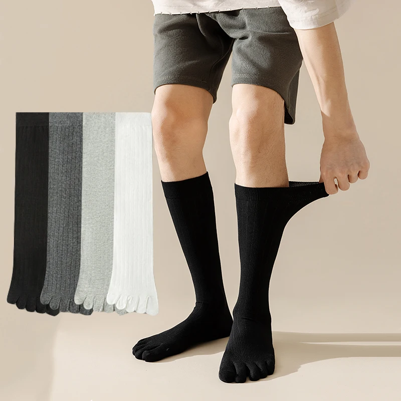 1/3 Paar Herren-Zehensocken, lange Baumwollsocken, einfache Business-Strümpfe, atmungsaktive, hochwertige Baumwoll-Fünf-Finger-Socken für Herren