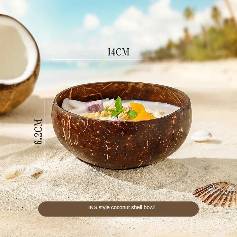 Natural Coconut Shell Bowl Yogurt Bowl with Spoon Wooden Bowl Fruit Salad Dessert Bowl Home Breakfast Oatmeal Bowl