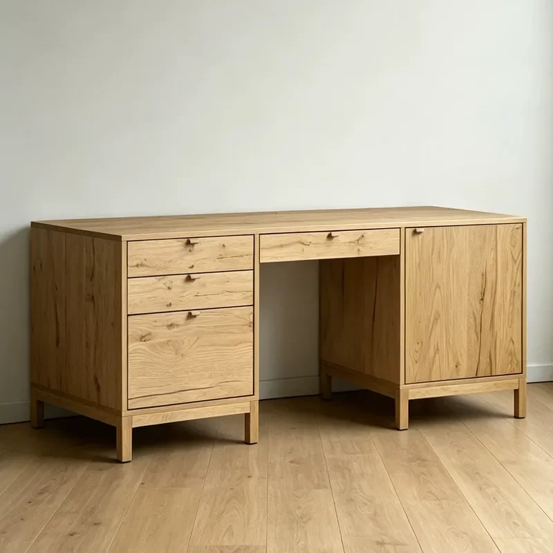 Solid Wood Desk Modern Simple Computer Desk with Drawer and Locker Integrated Writing Table for Home Study Bedroom Office