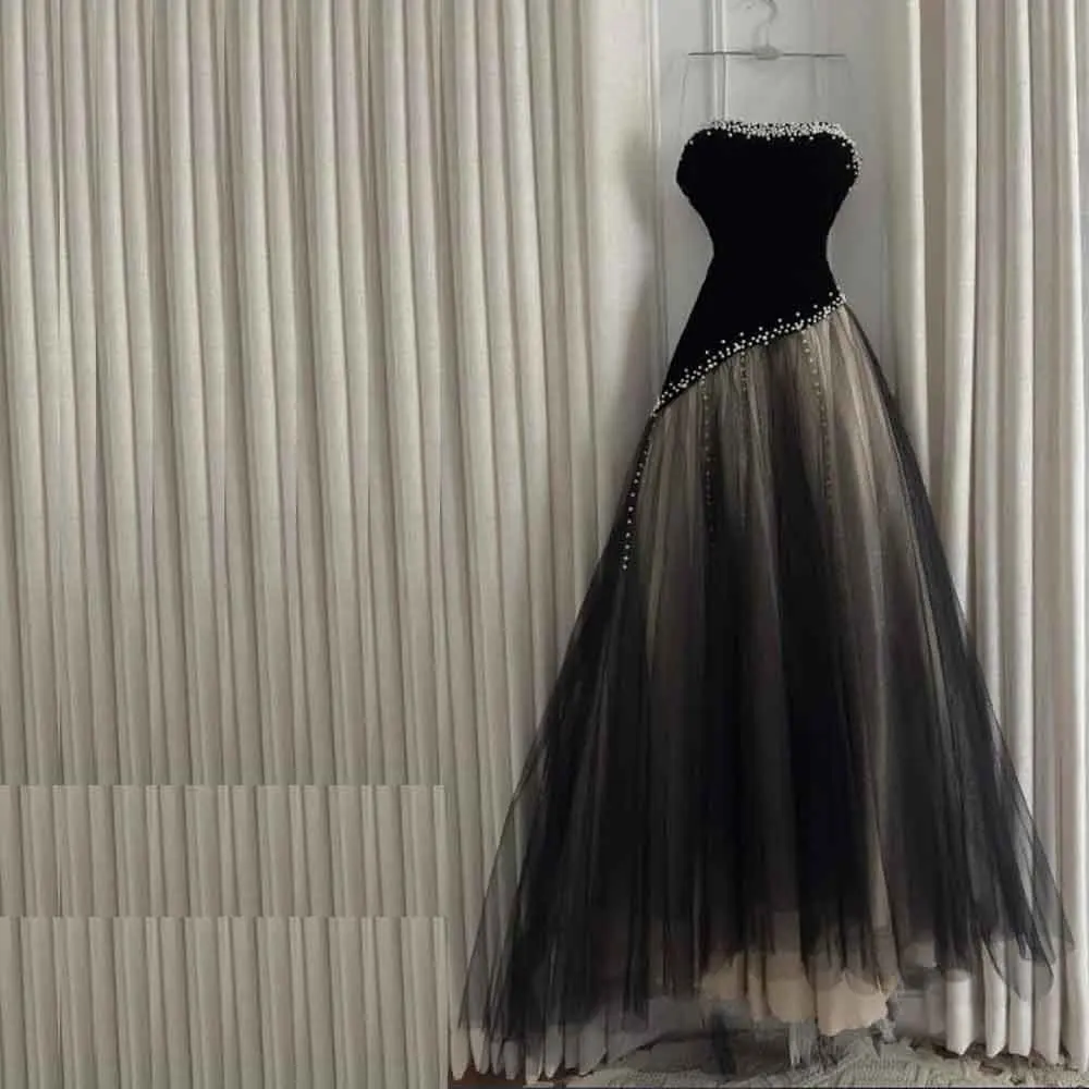 فستان سهرة بحورية البحر بدون حمالات مخصص بطيات لؤلؤية من التول بجزء سفلي سهرة رسمية مخملية plakleriеееееееее