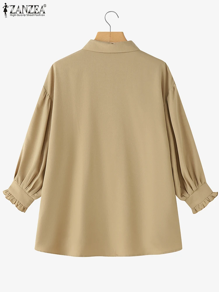 ZANZEA 2025 Women Autumn Fashion Shirts 3/4 Sleeve Casual Solid Blouses Elegant Office Lady Tunic Tops Loose Buttons OL Blusas