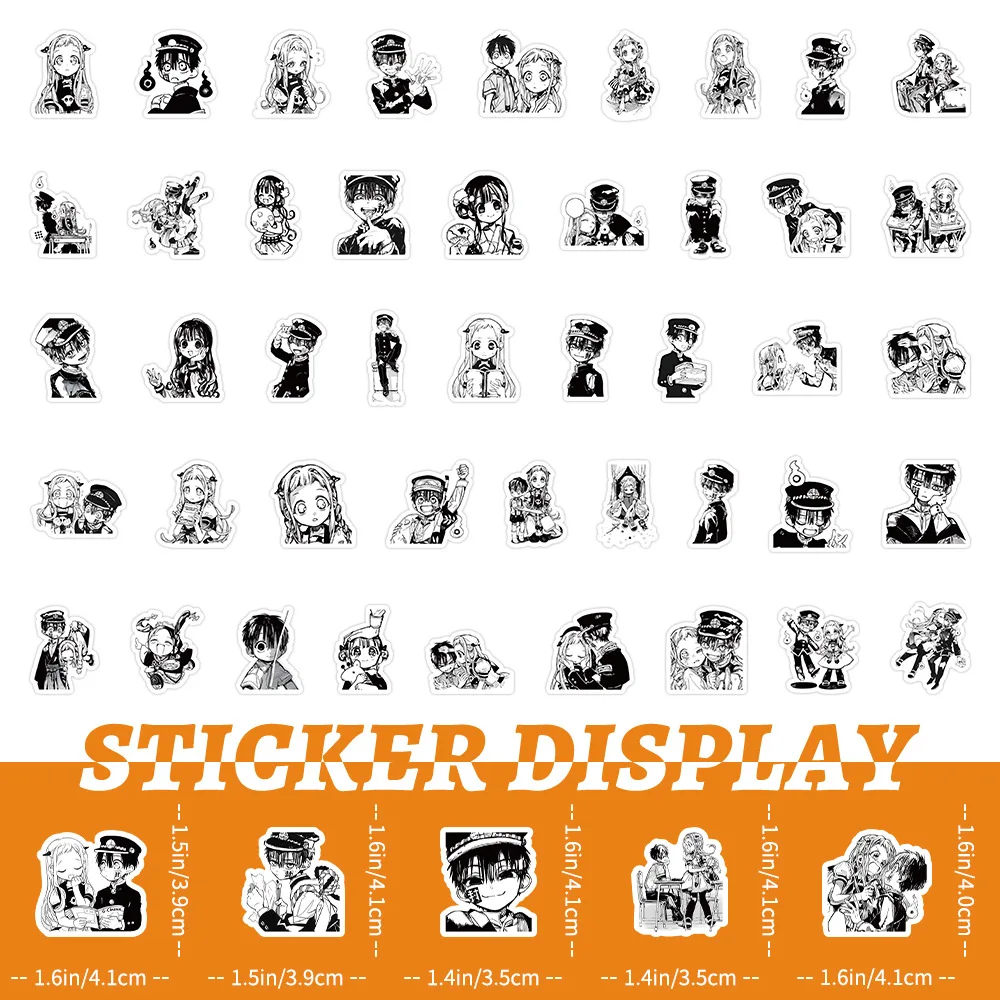 10/50/100 Uds pegatinas Hanako Kun encuadernadas en el baño pegatina blanca y negra calcomanías de Anime DIY equipaje portátil teléfono coche bicicleta monopatín Juguetes