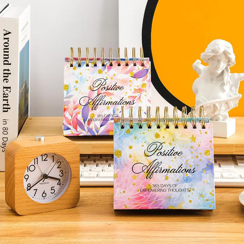 2025 Colorful Calendar Standing Flip Coil Desktop Calendar With Inspirational Quotes Color Inner Pages Calendar Home Decoration