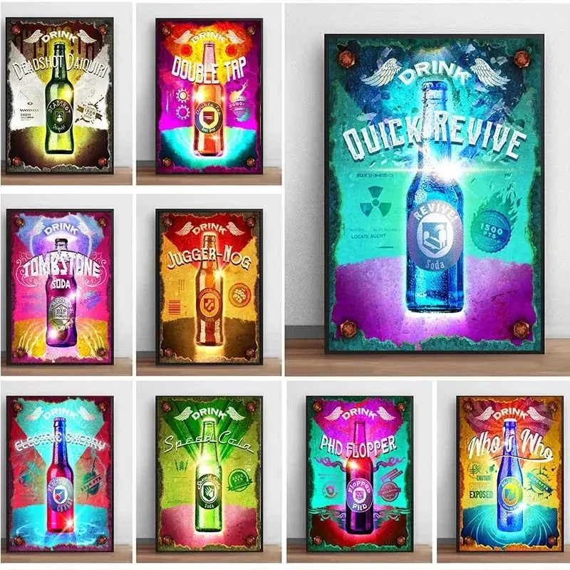 Cuadro de lienzo abstracto con diseño de bebidas virtuales de Call Of Duty, Juggernog Soda, para decoración de pared en la habitación de gamers.