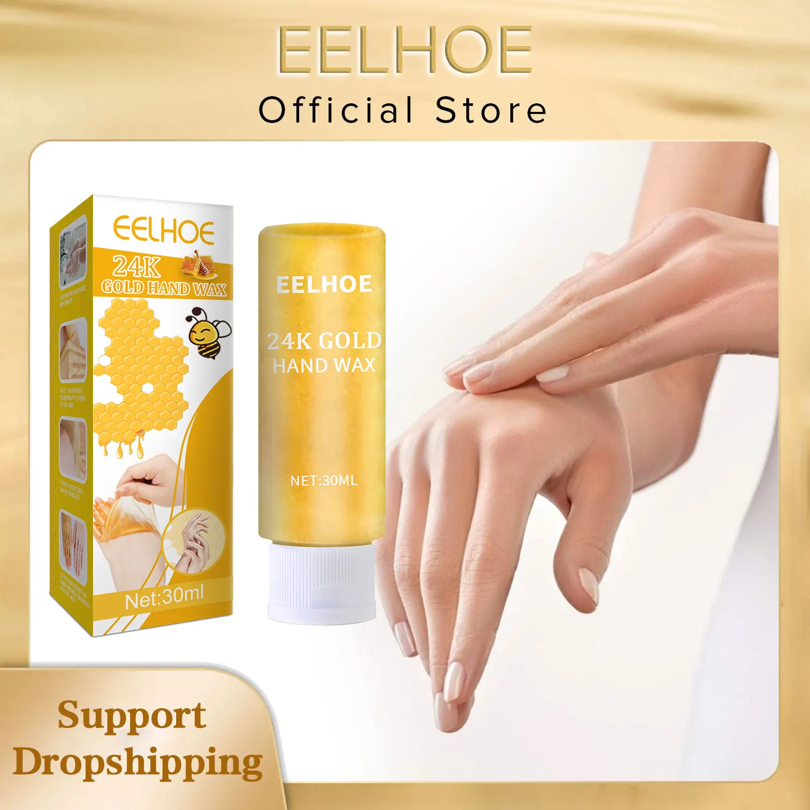 EELHOE 24k Gold Hand Wax Mask Peel off Exfoliator Callus Remover Brightening Skin Lightening Parafin Wax Hand and Feet Care 30ml