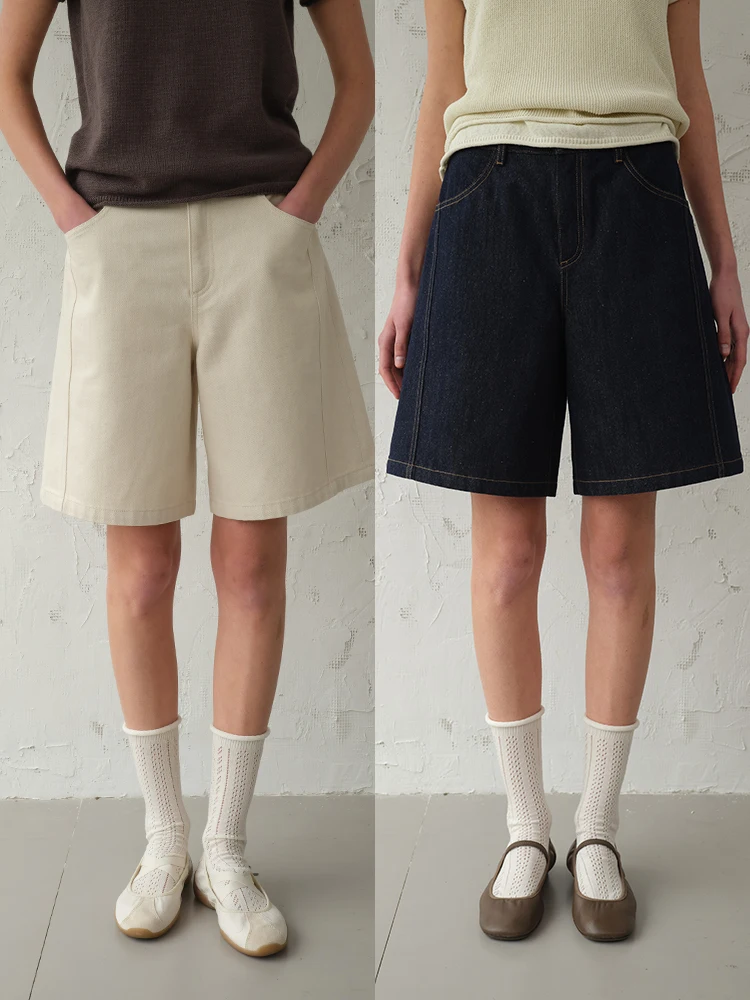 

Невыцветающие джинсы средней длины из смесового шелка и хлопка, с эффектом моделирования фигуры, естественной талией и средней эластичностью, подходят для весны и лета