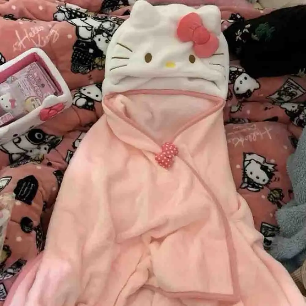 Cute Hellokitty Cloak Shawl Air Conditioning Blanket Hooded Student Dormitories Office Blanket Home Furnishings for Homemakers - view 4