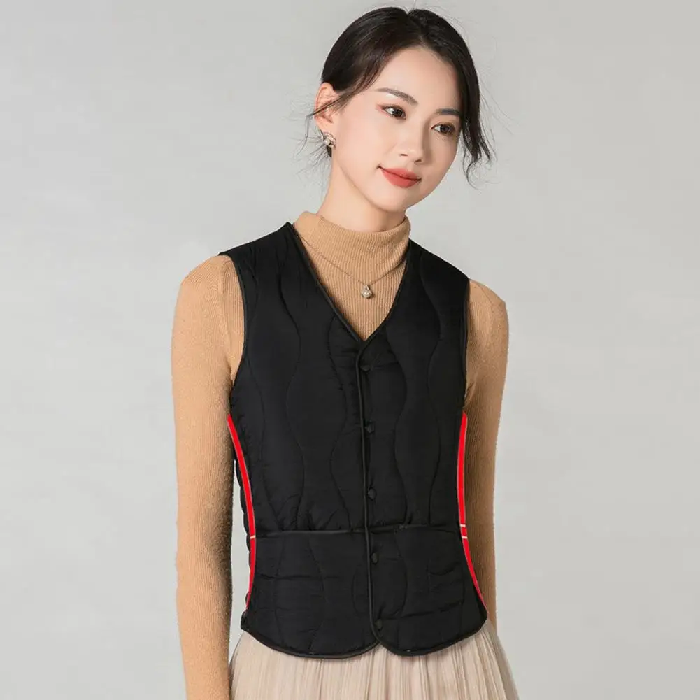 

Cotton Vest Women's Winter Layering Vest Coat with Thin Padding Button Closure Round Neck Sleeveless Solid Color for Outdoor