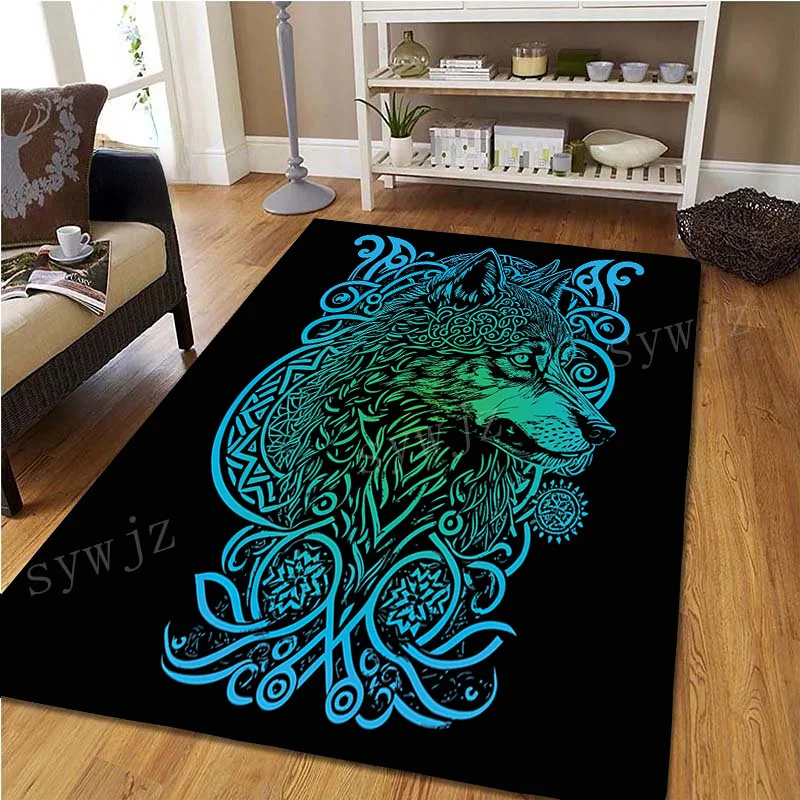 Wolf Vintage Mystery Lettering Printing Flannel Rug Living Room Bedroom Decor Plush Cozy Rug Anti-Slip Kitchen Bathroom Mat