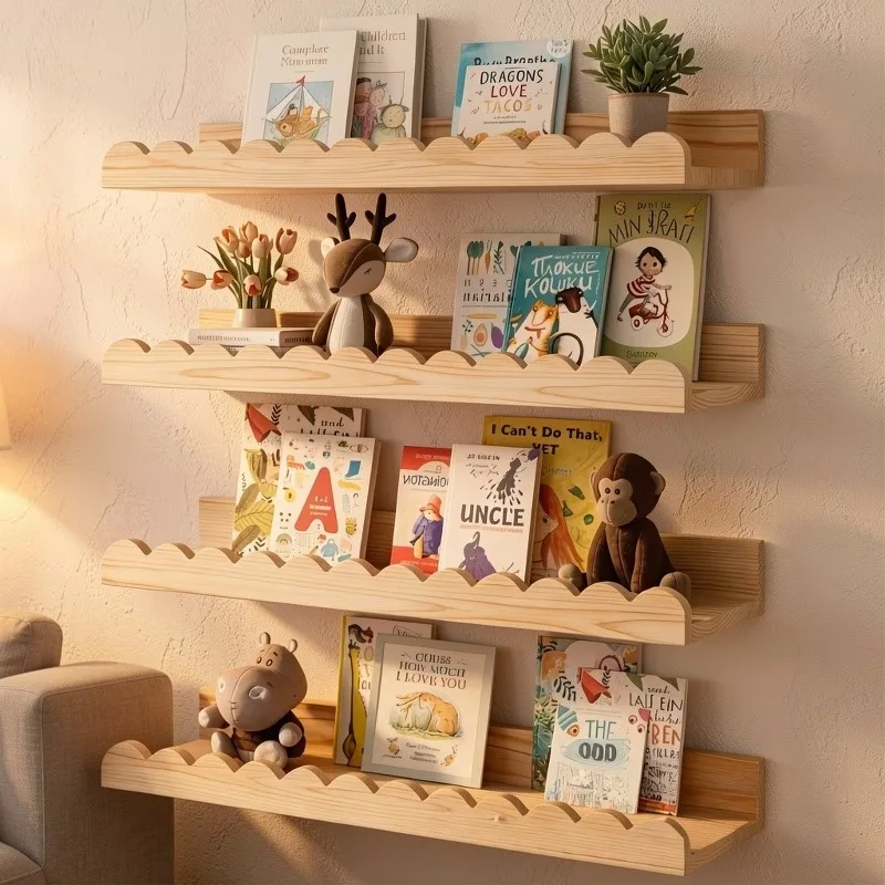 1/2/4Pcs Wooden Wave Edge Floating Shelf, Natural Rustic Curved Wall Shelf for Living Room Bedroom, Home Decoration Display
