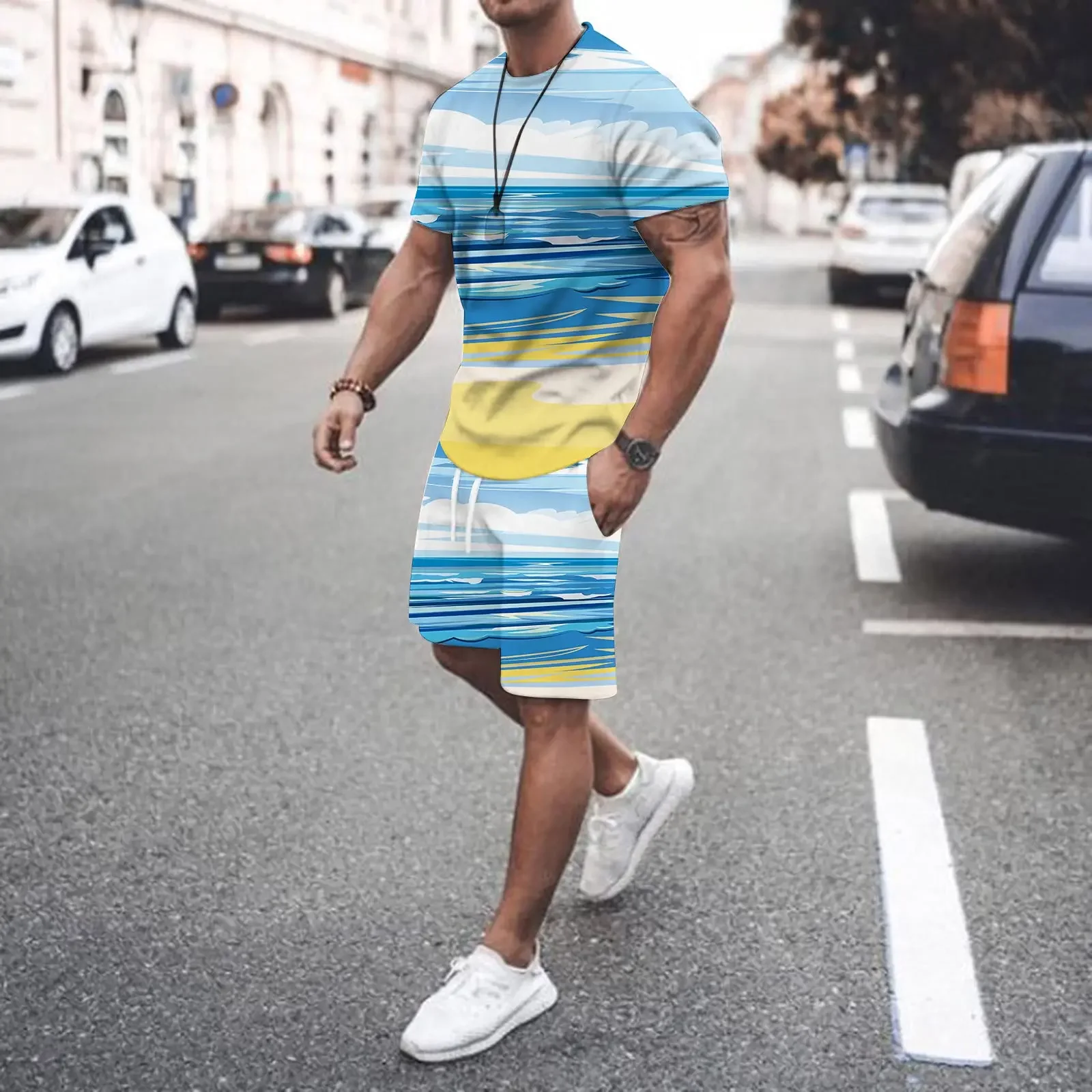 Summer Fashion 2025 Casual Short Sleeves 3D Print T-shirt+shorts Pants Suits Mens Clothing Outfit New Men 2 Piece Set Tracksuits