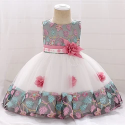 3 6 9 12 18 24 Months Baby Girls Dress Summer Flower Mesh Embroidered Little Princess Dress Birthday Party Present Kids Clothes