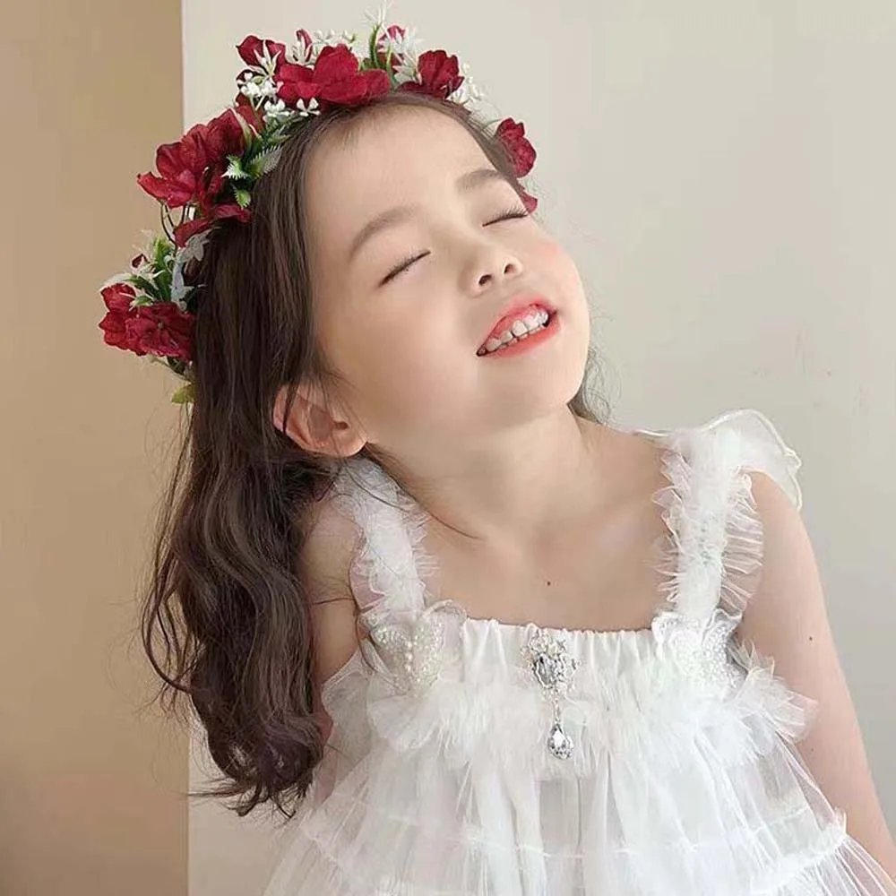 Bohemia Style Bride Garland Simulation Flower Hair Ornaments Flower Hair Hoop Adjustable Headwear Wreath Headband