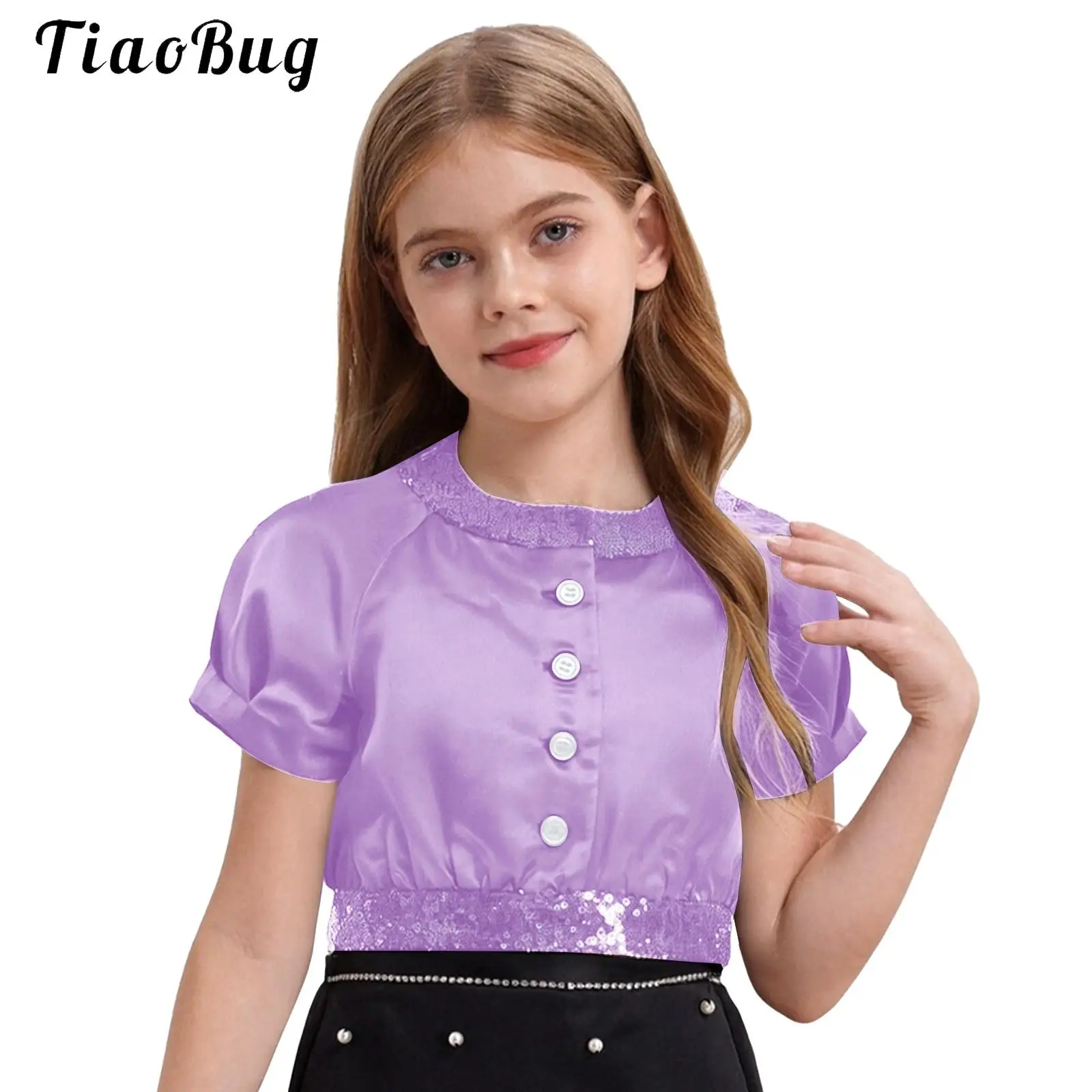 

Kid Girls Short Sleeve Coat Jacket for Banquet Pageant Wedding Party Dress Bolero Jackets Sparkly Sequin Button Closure Outwear
